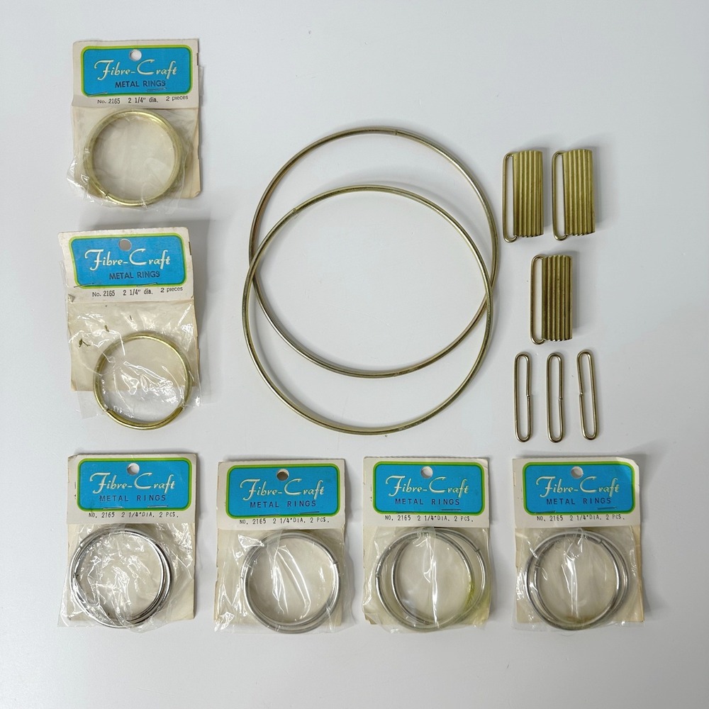 Vintage Mixed Lot Fibre Craft Metal Rings Hoops Buckles Brass Silver Tone 2165